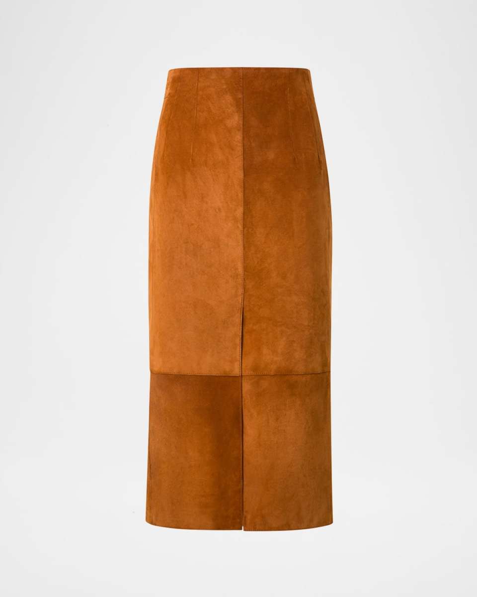 Lamb Suede Slit Midi Pencil Skirt